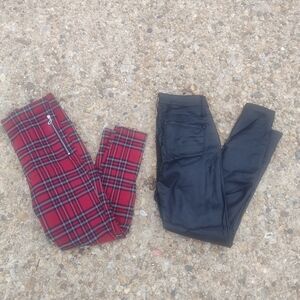 Zara Red Plaid and Black Skinny Pants